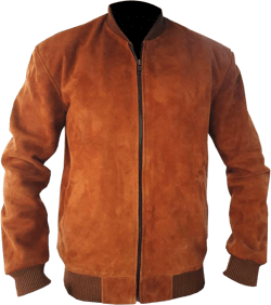 Mens Bomber Style Brown Suede Leather Jacket Large Brown / Suede Leather