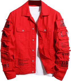 SOLY HUX Men's Denim Jacket Letter Graphic Button Down Flap Pocket Long Sleeve Streetwear Jacket Medium Red Letter