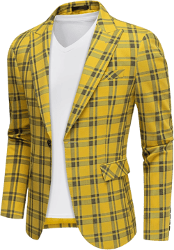 UNINUKOO Men's Blazer Plaid Casual Slim Fit Sport Coats One Button Lightweight Checkered Suit Jacket Yellow 42
