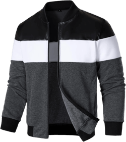 FANARCHER Mens Lightweight Bomber Jacket Casual Zipper Coat Color Block with Faux Leather Varsity Jacket X-Large Darkgray