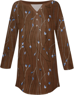 Tops for Women Trendy 3/4 Sleeve Summer Button Henley Vneck Shirts Floral Print Casual Tunic Tops Elbow Sleeve Blouses U146-coffee 3X-Large