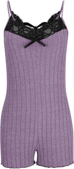Women's Sexy Shorts Rompers Ribbed Knitted One Piece Bodysuit Lace Trim Bodycon Jumpsuits Onesie Pajamas Purple Large