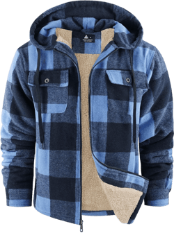 Men's Thick Fleece Plaid Jacket Flannel Shirts Sherpa Lined Full Zip Up Hoodie Winter Coat with Pockets 3X-Large Navy Blue