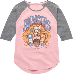 Girls' Marvel Avengers Floral Shirt Tail Raglan Graphic T-shirt - Light Pink/Ath Hea - Large