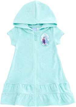 Disney Frozen Toddler Girls Loop Terry Cloth Hooded Zip Up Swim Cover Up Mint Green 4T