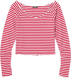 Women&#39;s Long Sleeve V Neck T-Shirt - Wild Fable&#8482; Red Striped XL: Cotton-Spandex Blend, Lightweight Knit, Cropped Pullover