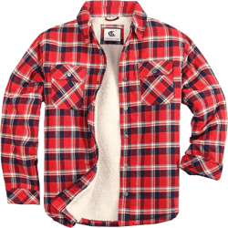 Men's Sherpa Lined Flannel Quilted Jacket Long Sleeve Cotton Plaid Snap Button Up Shirts Jacket 59 Navy Red White Medium