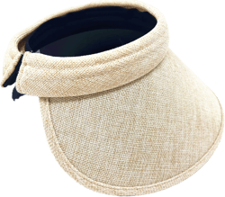 Women's Summer Sun Visor with Ear Coverage, 10" Wide Brim, Clip on Beach Hat Golf Cap,Wide Headband, Light Weight Beige Linen