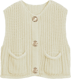 Women's Sleeveless Chunky Knit Top Casual Cropped Button Down Sweater Vest Open Front Cardigan with Pockets