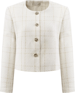 Hobemty Women's Collarless Blazer Plaid Button Front Crop Tweed Jacket : Clothing, Shoes & Jewelry