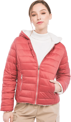 Love Tree Women's Reversible Sherpa Puffer Jacket - Fleece Hooded Sherpa Padded Outerwear Jacket