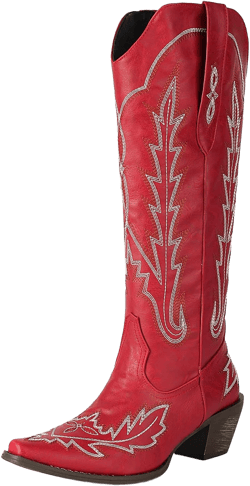 Caradise Womens High Heel Platform Mid Calf Slouch Cowboy Western Cowgirl Boots 11 1 Red