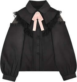 Fancy Lolita Blouse Women Long Sleeve Shirts Cute Elegant Ruffle Dressy Casual Lace Button Down Top with Bow
