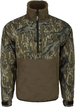 Drake Waterfowl Men's LST Guardian Flex Double Down 1/4 Zip Eqwader Insulated Waterproof Breathable Resistant Hunting Jacket, Mossy Oak Original Treestand, Small