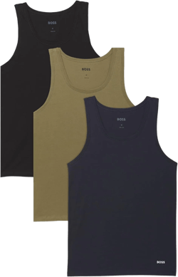 BOSS Men's 3 Pack Cotton Tank Top Large Black Berry Blue, Spinach Green, Black Currant