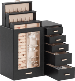 Homde Jewelry Organizer large for Dresser: Big Jewelry Box for Women - Holder with Drawers - Elegent Necklace Earring Ring Display Modern Gift (Black) : Clothing, Shoes & Jewelry