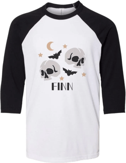 Spooky Bats Finn Kids Three-Quarter Raglan Sleeve Baseball Shirt Youth