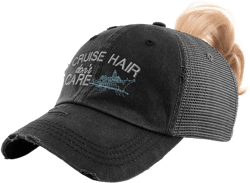 Womens Ponytail Cap Cruise Hair Don't Care Love Ship Cotton Haircut Distressed Trucker Caps Black Design Only at Amazon Women’s Clothing store