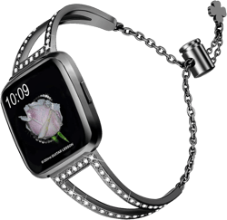 bayite Bling Bands Compatible with Fitbit Versa/Fitbit Versa Lite & SE/Fitbit Versa 2 bands for Women, Stainless Steel Metal Jewelry Bracelet Bangle Wristband