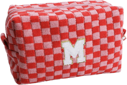 Initial Checkered Cosmetic Bag ，Personalized Gift for Women，Travel Toiletry Bag Organizer Cute Makeup Makeup Pouch Organizer Storage Bag (M, Pink)