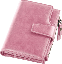 GSG Small Womens Wallet Leather Credit Card Holder, RFID Blocking Bifold Ladies Pocket Wallet with Zipper Coin Pocket, Pink