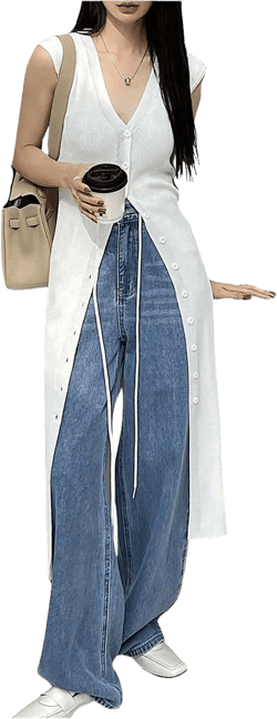 SHENHE Women's Button Up Sleeveless Long Cardigan V Neck Knit Duster Sweater Vest Cardigan