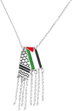 Palestine Flag Necklace for Women Men - Exquisite Palestinian Keffiyeh Pendant with Tassels Shining Rhinestone Necklace Gold Stainless Steel Jewelry Accessories Gifts