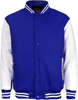Maximos Men's LMJ Snap Button Front Classic Varsity Jacket Royal Blue/White Medium