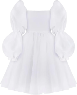 Womens Mini White Wedding Dresses for Bride Puffy Long Sleeve Tulle Short Formal Wedding Dress Petite Square Collar A Line Party Dress for Women US2