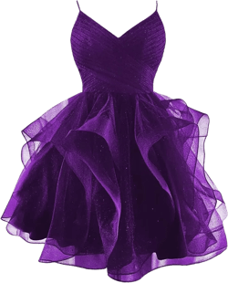 Glitter Tulle Homecoming Dresses for Teens 2025 Short Spaghetti Straps V Neck Tiered Prom Dress Ruffle Cocktail Gown 10 Purple