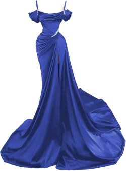 Dexinyuan Mermaid Prom Dresses for Women 2025 Beaded Satin Ball Gown Off Shoulder Long Slit Formal Evening Gowns 8 Royal Blue