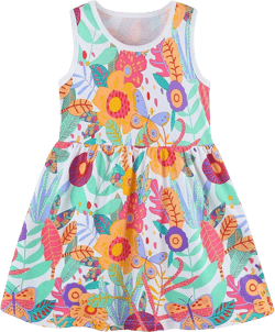 FreeLu Toddler Girls Cotton Summer Short Sleeve Dress Cartoon Print Casual Jersey Dresses 2T Plant&butterfly
