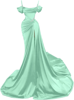 Dexinyuan Mermaid Prom Dresses for Women 2025 Beaded Satin Ball Gown Off Shoulder Long Slit Formal Evening Gowns 2 Mint