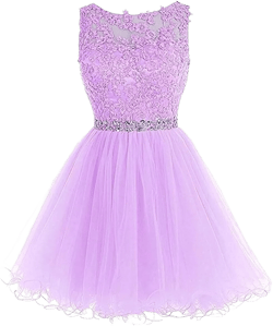 Dydsz Women's Appliques Beaded Homecoming Dresses for Teens Short Prom Dress Tulle Party Cocktail Gown 6 Lavender