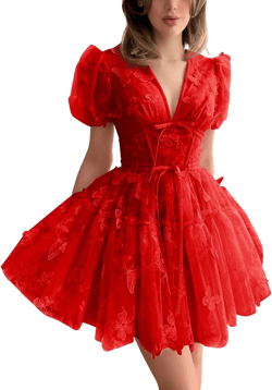 Yuxin 3D Butterfly Short Homecoming Dresses for Teens 2024 Fairy V Neck Tulle Embroidery Mini Cocktail HOCO Dress 899 18 Plus Red
