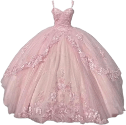 Long Tulle Sweet 16 Quinceanera Dresses Ball Gown Sweetheart 3D Lace Applique Prom Dress 20 Plus Pink