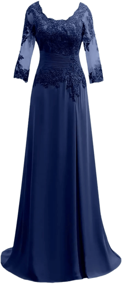 3/4 Sleeve Chiffon Mother of The Bride Dresses Women's Lace Applique Wedding Guest Gowns Mother of The Groom Dresses 24 Navy Blue