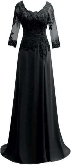3/4 Sleeve Chiffon Mother of The Bride Dresses Women's Lace Applique Wedding Guest Gowns Mother of The Groom Dresses 18 Black