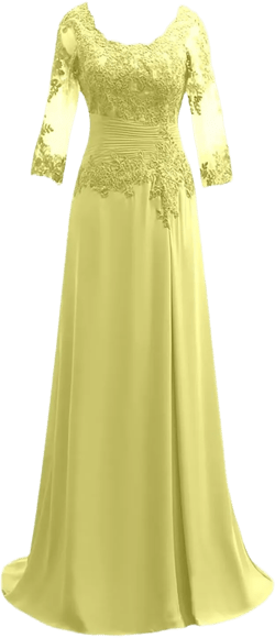 3/4 Sleeve Chiffon Mother of The Bride Dresses Women's Lace Applique Wedding Guest Gowns Mother of The Groom Dresses 14 Yellow