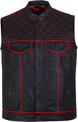 Men's Biker Rider Motorcycle club stylish Genuine leather sleeveless vest 6X-Large Black /Red