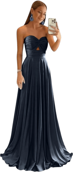 Satin Bridesmaid Dresses for Women Long Prom Dress Keyhole Ruffle Wedding Guest Dress Long Formal Evening Gown F101 8 Navy Blue