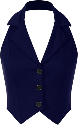 Linjinx Womens Waistcoat Vest Vintage Halter Lapel Button Down Suit Vest Blazer Wedding Prom Party Formal Suit Small Navy Blue