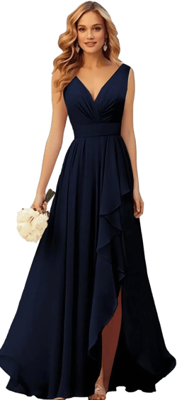 V Neck Bridesmaid Dresses for Women Chiffon Ruffle A Line Formal Evening Prom Dress 0 Navy Blue1