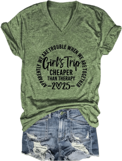Girls Trip T Shirts for Women 2025 Funny Graphic V Neck Tshirt Casual Short Sleeve Tees Tops Soft Cotton T-Shirts Green Small