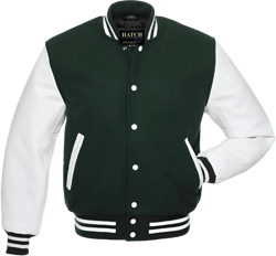 Men's Classic Varsity Letterman Jackets Genuine Leather Sleeve | Wool Blend Baseball College Jacket 4X-Large Green White