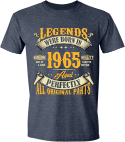 60th Birthday Shirt for Men, Legends were Born in 1965, Vintage 60 Years Old Tee T Shirt 1965 Medium Heather Navy