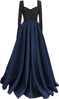 GARDOM Long Sleeve Satin Prom Dresses for Women Sparkly Sequin Ball Gowns Formal Evening Gowns with Pockets Black Navy Blue 2