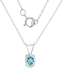 Solid 14K Yellow or White or Rose Gold 6x4mm Oval Genuine Or Created Gemstone Birthstone 18" Rope Chain Necklace | 14K Gold Necklace For Women