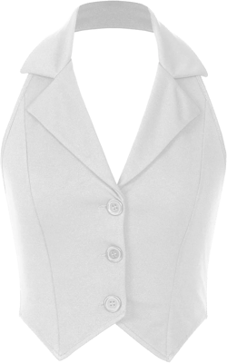 Linjinx Womens Waistcoat Vest Vintage Halter Lapel Button Down Suit Vest Blazer Wedding Prom Party Formal Suit XX-Large White