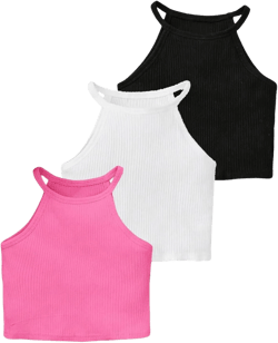 SOLY HUX Toddler Girl's Rib Knit Tank Tops 3 Piece Camisole Undershirts Sleeveless Halter Crop Top